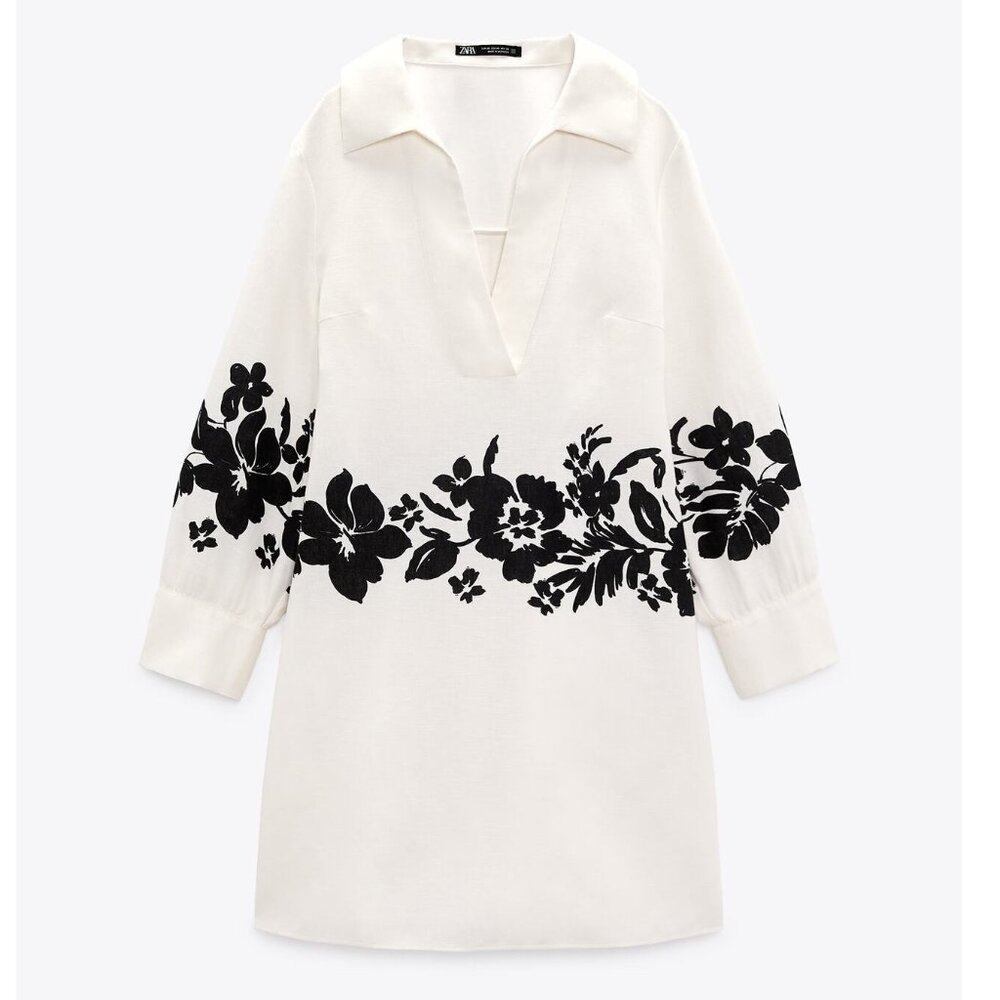 New Zara Linen Floral Dress